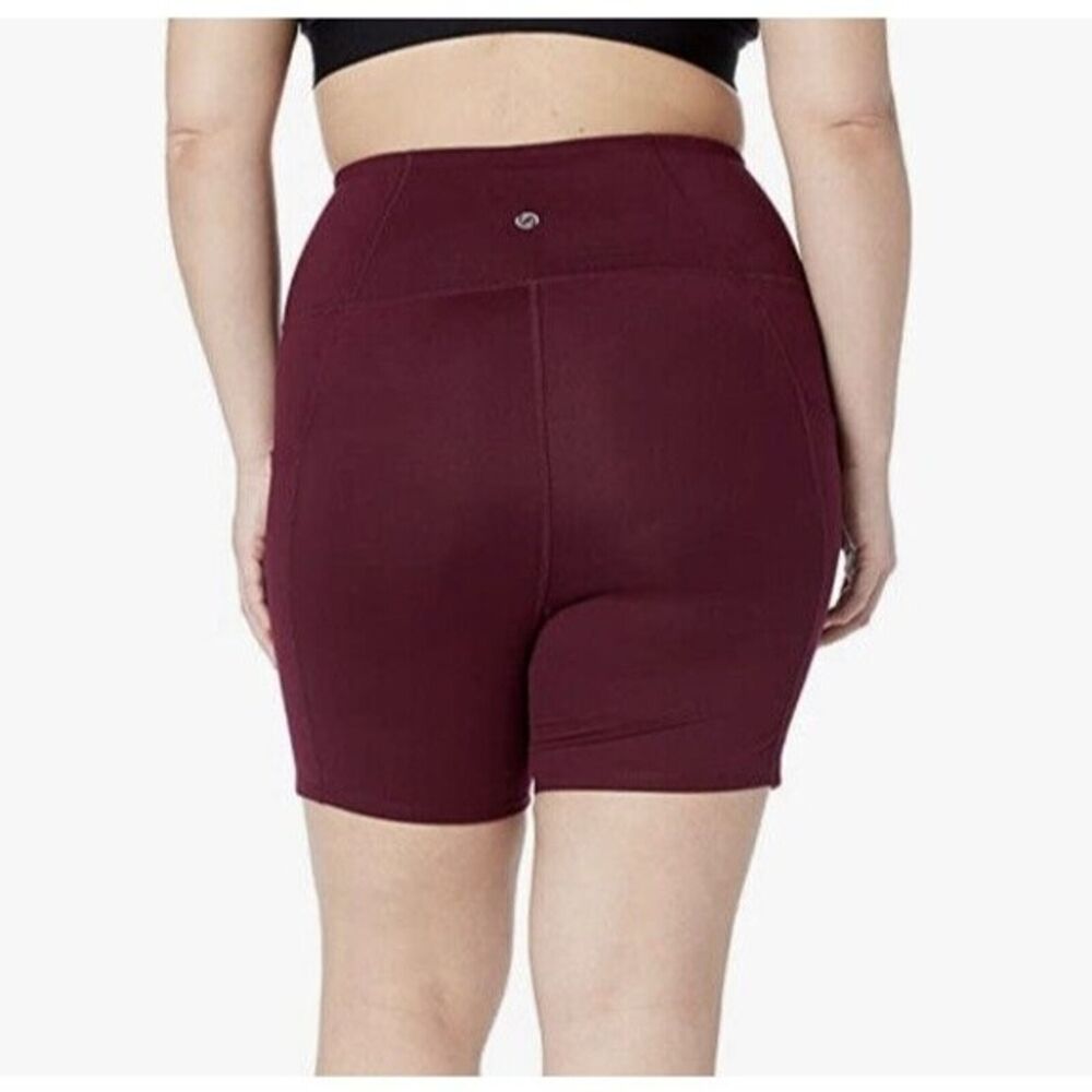Women Leggings Shorts Large Red High Waisted Side Pockets Burgundy